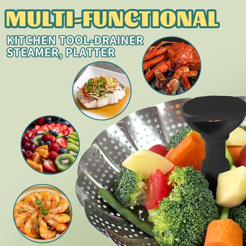 Premium Stainless Steel Folding Steaming Basket (Green11s)