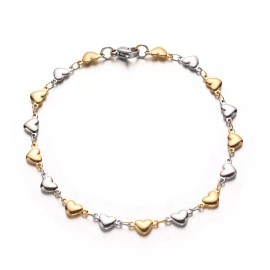 LZD Stainless Steel Heart Bracelet Lobster Gold Silver 8" 9x4x2mm Z183
