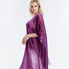 Women's Metallic Mesh Cover-Up Wrap Loose Fit Kimono-Style Cape One Size Fits Everyday Wear Beach VacationsShawl (Purple)