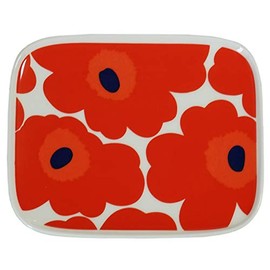 Marimekko 63436 001 Square Plate, 5.9 x 4.7 inches (15 x 12 cm), UNIKKO Dinnerware Plate, White x Red