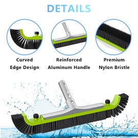 Sepetrel 20” Wide Pool Brush Head for Cleaning Pool Walls,Heavy Duty Inground/Above Ground Aluminum Swimming Pool Scrub Brushes with Curved Ends & Premium Strong Bristle,Green