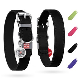 WAUDOG Long Lasting Leather Dog Collar for Large Dogs, Medium & Small Dogs - Adjustable Classic Puppy Collars for Large Breed Dogs - Boy & Girl Dog Collars with Durable Buckle, D-Ring & QR Dog Tag