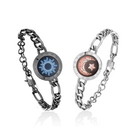 TOTWOO - Pulseras táctiles para parejas, pulseras iluminadas con vibración, regalos de relación a larga distancia para novia, joyería de conexión Bluetooth, Una talla, Acero inoxidable, No es una