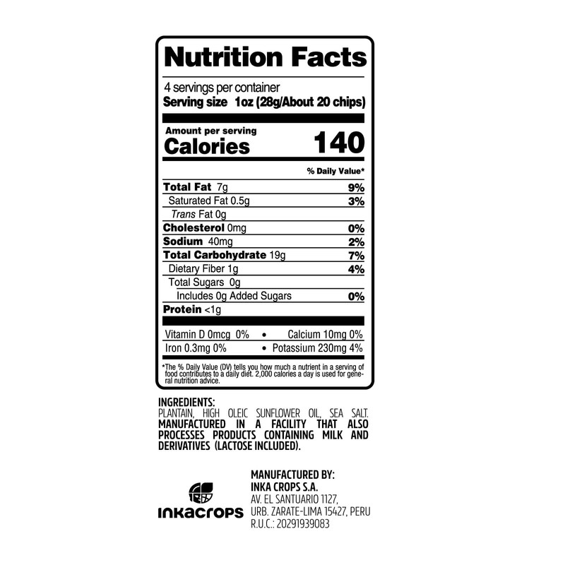 Inka Crops Inka Chips, Seasalt Plantain Chips, 4 Ounce (Pack