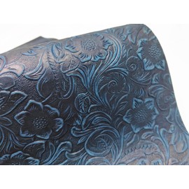DOQN Bump Texture Genuine Leather Sheets Plain Geometric Pattern Printed Leather Sheet for Crafts (Navy Blue, 12"x24")