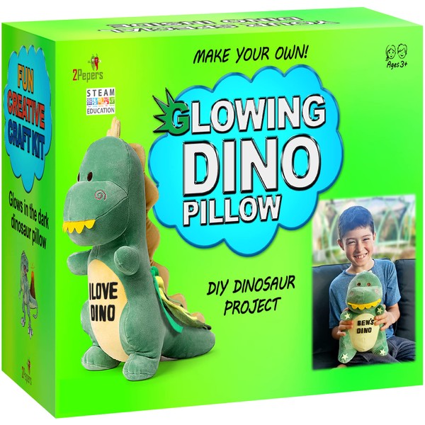 Make Your Own Dinosaur Plush Pillow, kids Arts and Crafts for Boys & Girls (No Sewing Needed), dinosaur stuffed animal Craft kit, Dino Toys Birthday Gift Age 3 4 5 6 7 8-12 Year Old, DIY Project Set