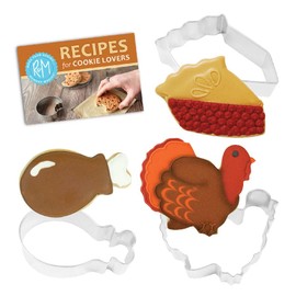 R&M Thanksgiving Day Cookie Cutter 3-Piece Gift Set. Includes Turkey, Turkey Leg, and Pie Slice Cookie Cutter, Silver