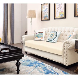 TIANSHU Velvet Stretch Cushion Cover, Sofa Cushion Protective Cover, Furniture Protection, Sofa Seat Cover for Couch, 1-Piece Velvet Cushion Covers for 3-Seater (3-Seater, Beige)