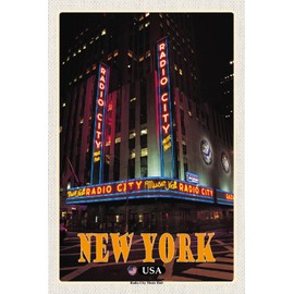 AGDeko® Tin Sign New York USA Radio City Music Hall Travel Holiday Tourist Size 30 x 20 cm