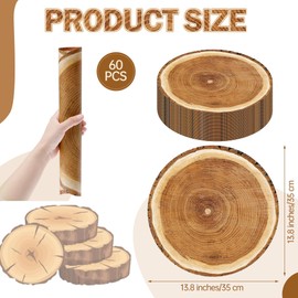 Kochorie 60 Pack Disposable Wooden Slice Paper Placemats 13.8 Inches Round Rustic Charger Place Mats Vintage Wood Slices Decorative Table Mats for Farmhouse Birthday Wedding Dinner Party
