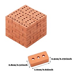 Cayway Mini Bricks Tiny Bricks, Miniature Brick for Landscaping, Mini Wall for Mini Garden Accessories (480 PCS Rectangle, Red with Holes)