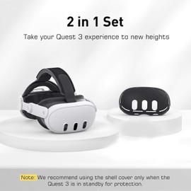 Kuejct 2 in 1 Accessoris Set for Oculus Meta Quest 3, Comfort Head Strap with (Adjustable Hinge) (Shell Protective Cover) VR Accessories Bundle Compatible with Face Pad Cover