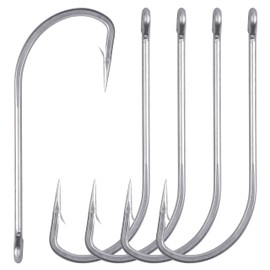 Stainless Steel Saltwater Fishing Hooks, 50pcs O'shaughnessy Forged Hooks Long Shank J Fishing Hooks Extra Strong Fish Hooks for Saltwater Freshwater Fishing Size 5/0