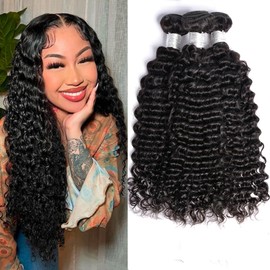 PERISMODA 20 22 24 Inch Deep Wave Bundles Human Hair Curly Wave Human Hair 3 Bundles 100% Unprocessed Brazilian Remy Hair Deep Curly Wave Bundles Natural Black Color