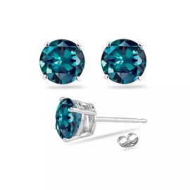 Paris Jewelry 10k White Gold Plated 4 Ct Round Created Alexandrite CZ Stud Earrings