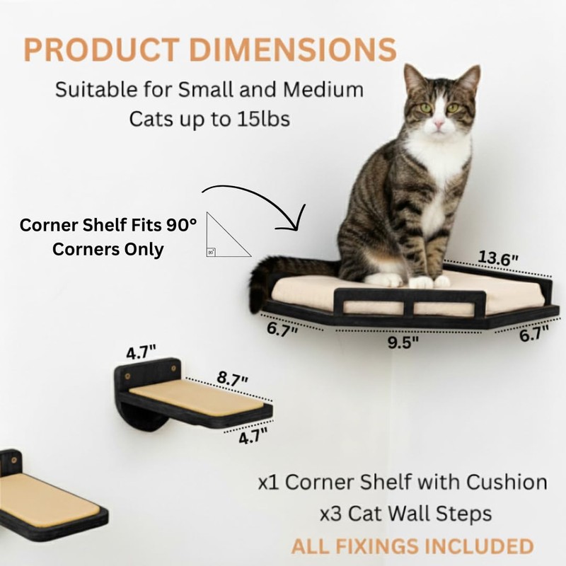 INICIO Cat Wall Shelves - Modern and Durable 3 Step