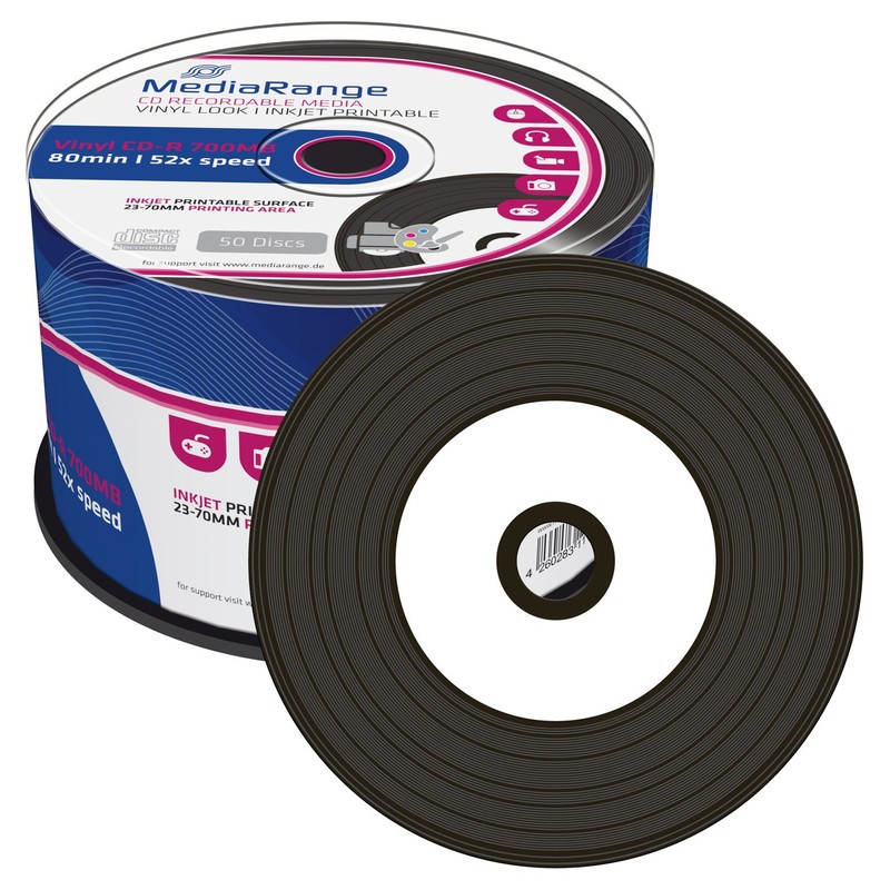 MEDIARANGE MR226 Vinyl CD-R Blank Discs (Printable, 52x Speed, 700MB/80