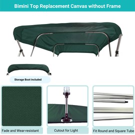 SavvyCraft 4 Bow Bimini Top Replacement Cover 10 Feet Long, Durable Marine Grade Canvas Sun Shade Boat Canopy, Easy Install Zipper Sleeves, 4 Bow 120 inches Long, 85-90 inches Wide, Green Color
