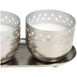 Deco 79 Metal Decorative Candle White Sage Scented Cutout Spotted 7 oz 1 Wick Aromatherapy Candle with White Wax, Set of 2 Wax Aromatherapy Candle 8" W, 4" H, Silver