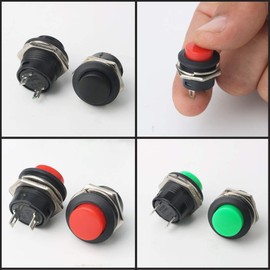 RUNCCI-YUN 15Pcs Push Button Switch ON/OFF Momentary Button Power Switch Red green Black Round Cap AC 6A/125V 3A/250V（no lock）