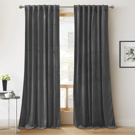 RYB Home Grey Velvet Curtains for Living Room - 84 inches Super Soft Luxury Back Tap Window Drapes Darkening Thermal Insulated Panels for Bedroom Sliding Door Dining Room, W52 x L84, 2 Pieces