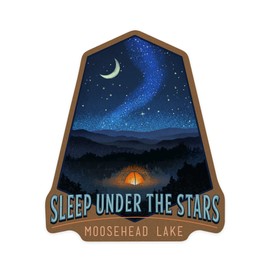 Die Cut Sticker Moosehead Lake, Maine, Sleep Under The Stars, Tent and Night Sky, Vinyl Sticker 1 to 3 inches (Waterproof Decal for Cars, Water Bottles, Laptops, Coolers), Small