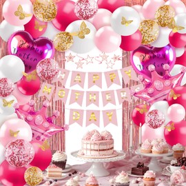 KIVEE Mothers Day Decorations for Party - Happy Mothers Day Banner Pink Rose Gold Balloons for Mom Women Grandma Mother's Day Decor for Party Home Garden