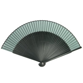 Kyoetsu Men's Hand Fan, Pure Silk, Plain Black Ribs, 2-Piece Set (Fan and Fan Bag) -