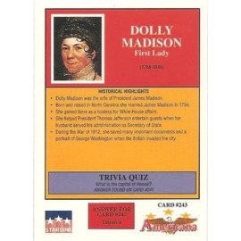 DOLLY MADISON, 'FIRST LADY' #243  1992 Americana Collectible Trading Card 🤩