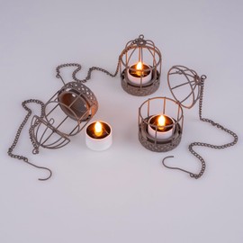 Solar Hanging Lanterns Outdoor Waterproof Rust Birdcage Candle Holder with Flickering Solar Powered Tea Lights, Rechargeable Solar Lantern Lights for Backyard Patio Garden Fence Tree Decoration-3 Pack
