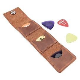 Genuine Leather Guitar Pick Holder – Compact Pouch with Snap Closure for Picks – Convenient Pick Storage for Acoustic, Electric, Bass Guitars – Ideal Gift for Guitarists(Brown)