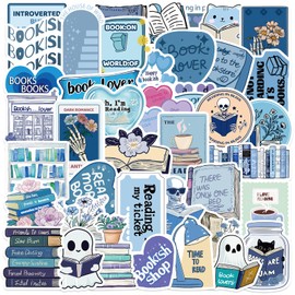 50PCS Blue Bookish Stickers for Kindle, Romance Style Bookworm Sticker Pack for Kids Teens Love Book Vinyl Decals for Laptop Water Bottle Girls Waterproof Fantasty Bookish Stickers