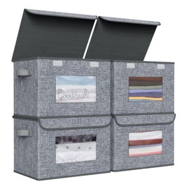 Univivi Fabric Foldable Storage Boxes [4-Pack] Large Collapsible Stackable Storage Bins with Lids, Closet Organizers and Storage Cube Basket for Home, Office, Bedroom (Grey, 17'' x 12'' x 12")