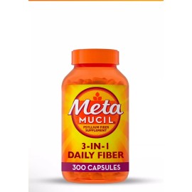 Metamucil Fiber 3-in-1 Psyllium Daily Fiber Supplement 300 Capsules Exp 06/2027