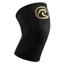 Rehband Knee Support for Weight Training, Knee Support for Cross Fit and Heavy Training, Knee Sleeve Made of 5 mm Neoprene, in Many Colours and Sizes, Unisex, Colour: Gold/Black, Pack of 1, Size: M