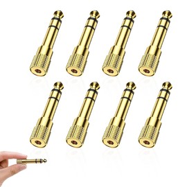 XKSIDA 8 PCS Headphone Adapter 3.5 to 6.35, Headphone Adapter Jack, Mini Jack to Jack Adapter Headphones Jack Adaptor Headphone Converter,Aux Jack Audio Plug 3.5mm Female to 6.35mm Male (Gold)