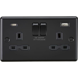 Knightsbridge 13A 2G SP Switched Socket with Dual USB C+A 5V DC 4.0A [Shared] - Matt Black with Black Insert