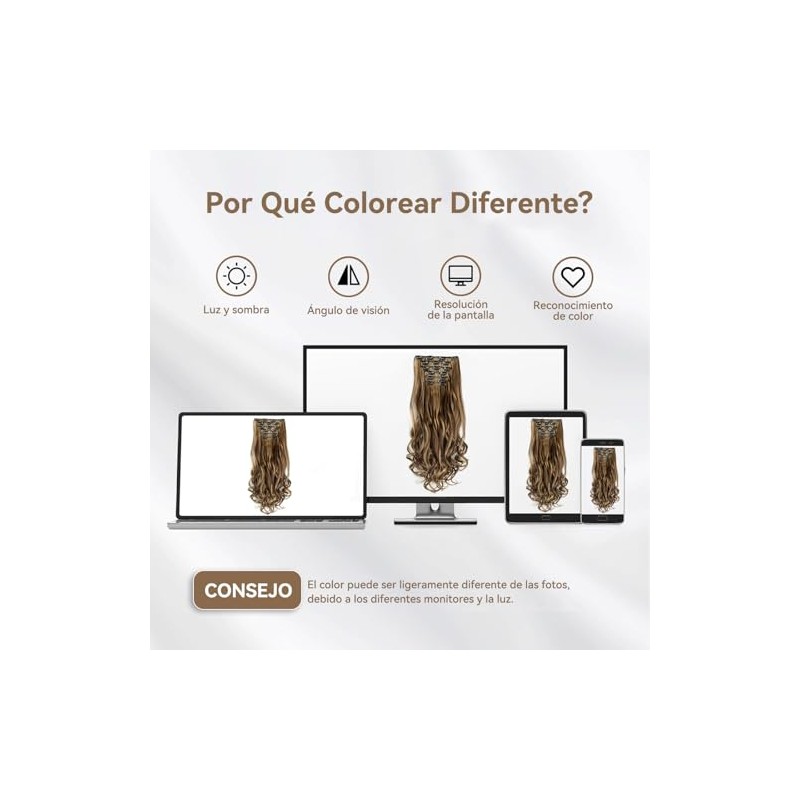 Extensiones de Cabello con Clip, Invisible Onduladas, 6 piezas, Ajustable