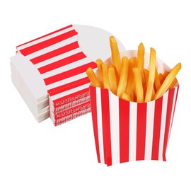 YQWIN 100pcs French Fry Holder 4oz French Fry Box Small French Fry Containers Red and White Stripes French Fry Cups Disposable Popcorn Cups Snack Container Paper Takeout Boxes for Red and White Party