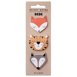 Sticky Notes with Animals - Sticky Tab Bookmarks - 75 Sheets - Tiger + Fox + Wolf