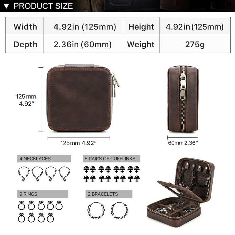 Contacts Leather Jewelry Box Travel Jewelry Storage Organizer for Men