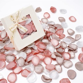 Whaline 300Pcs Silk Rose Petals with Box Taupe Light Bronze Ivory Artificial Flower Petals for Bridal Shower Wedding Aisle Table Centerpieces Reception Tables Romantic Night Decoration
