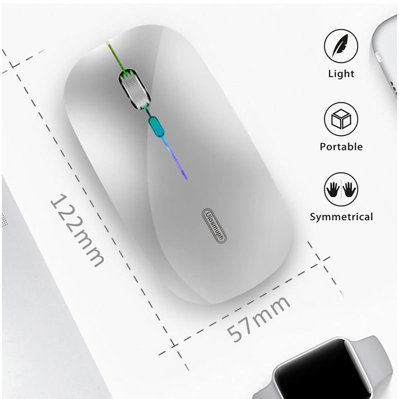 Uiosmuph LED Wireless Mouse, G12 Slim Rechargeable Silent Mouse, 2.4G