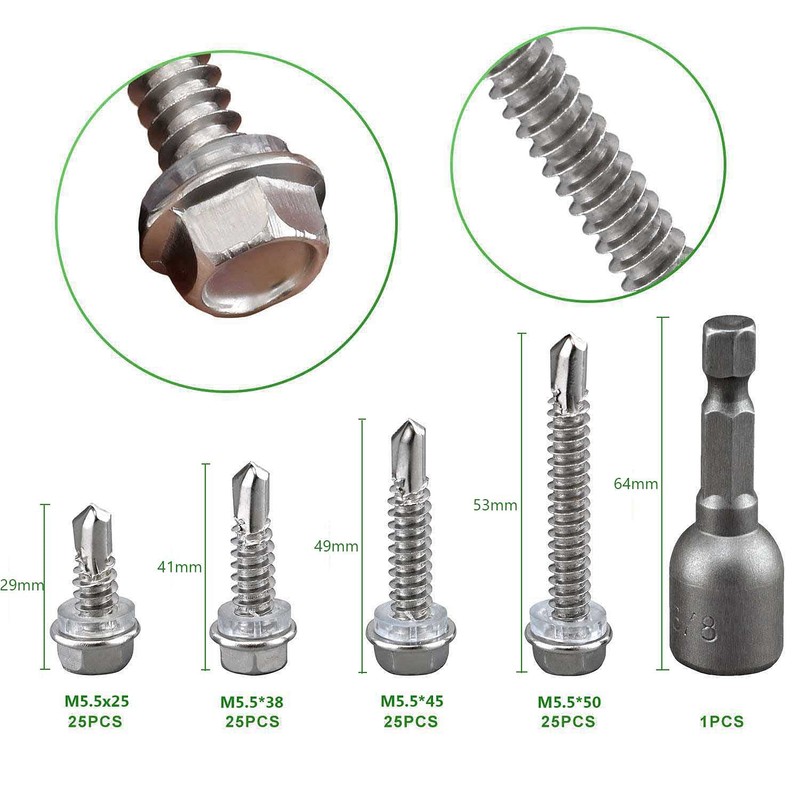 Litorange 101 PCS M5.5 Stainless Steel Self Drilling Hex Head