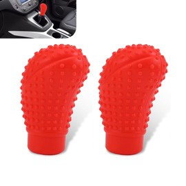 DACIRTY 2 PCS Shift Knob Cover – Non-Slip Silicone Gear Lever Cover with Massage Particles, Comfortable Feel & Anti-Scratch Protective Wrap, Universal for Most Manual Transmission Cars (Red)