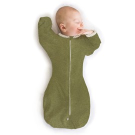 SwaddleDesigns Transitional Swaddle Sack with Arms Up Half-Length Sleeves and Mitten Cuffs, Small, 0-3 Months, 6-14 lbs, Heathered Green Turtle (Arms Up Swaddle, Transition Swaddle Sleep Sack)