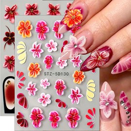 Relief Weicher Kleber Fünfblättrige Blume Nail Sticker Schieber Blüte Strassstein Nagelsticker Blumen 5D Geprägt Nagel Sticker Blumen Tropisch Flower Nagel Stickers Nageldesign Zubehör Nailart