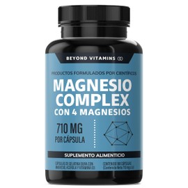 BEYOND VITAMINS Con 4 Magnesios Complex: Citrato, Glicinato, Gluconato y Óxido de Magnesio | 710 mg Puro por Cápsula | Suplemento Alimenticio Sin Rell