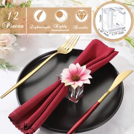 Flower Napkin Rings Acrylic Napkin Holder for Cloth Napkins Flower Bud Square Napkin Ring Clear Napkin Holders Bud Vase Combo for Wedding, Birthday Banquet Table Decor, 1.77 x 1.97 Inch(24 Pcs)