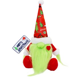 Hioph Grinch Gnome Decorations, Christmas Cute Gnome Plush Handmade Ornaments Holding Merry Christmas Board Dolls Santa Decoration Xmas Party Table Decor Desplay